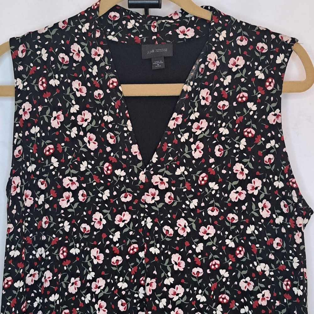 J. Jill Black Floral Women's Midi Slip On Dress Women's Petite Med #154
